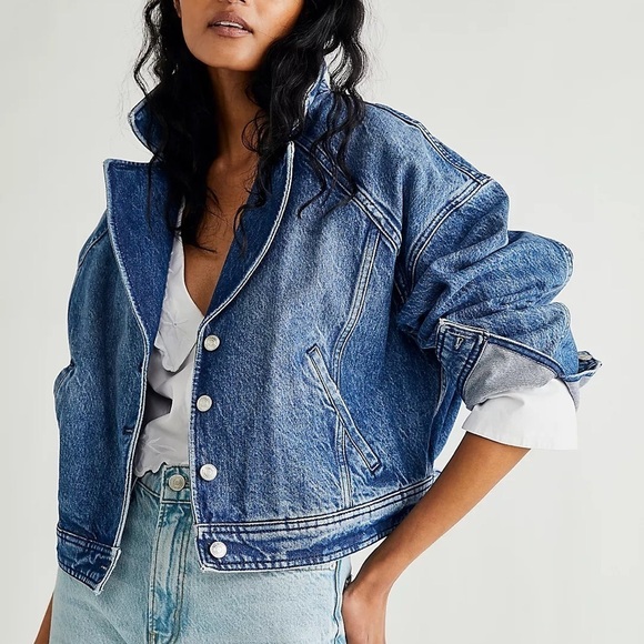 Free People Jackets & Blazers - Free People Now Or Never Denim Crop Trucker Jacket